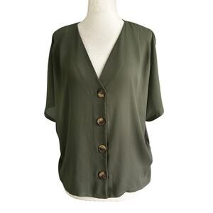 Express Green V-neck Blouse Women's Top Size Small | 63-34